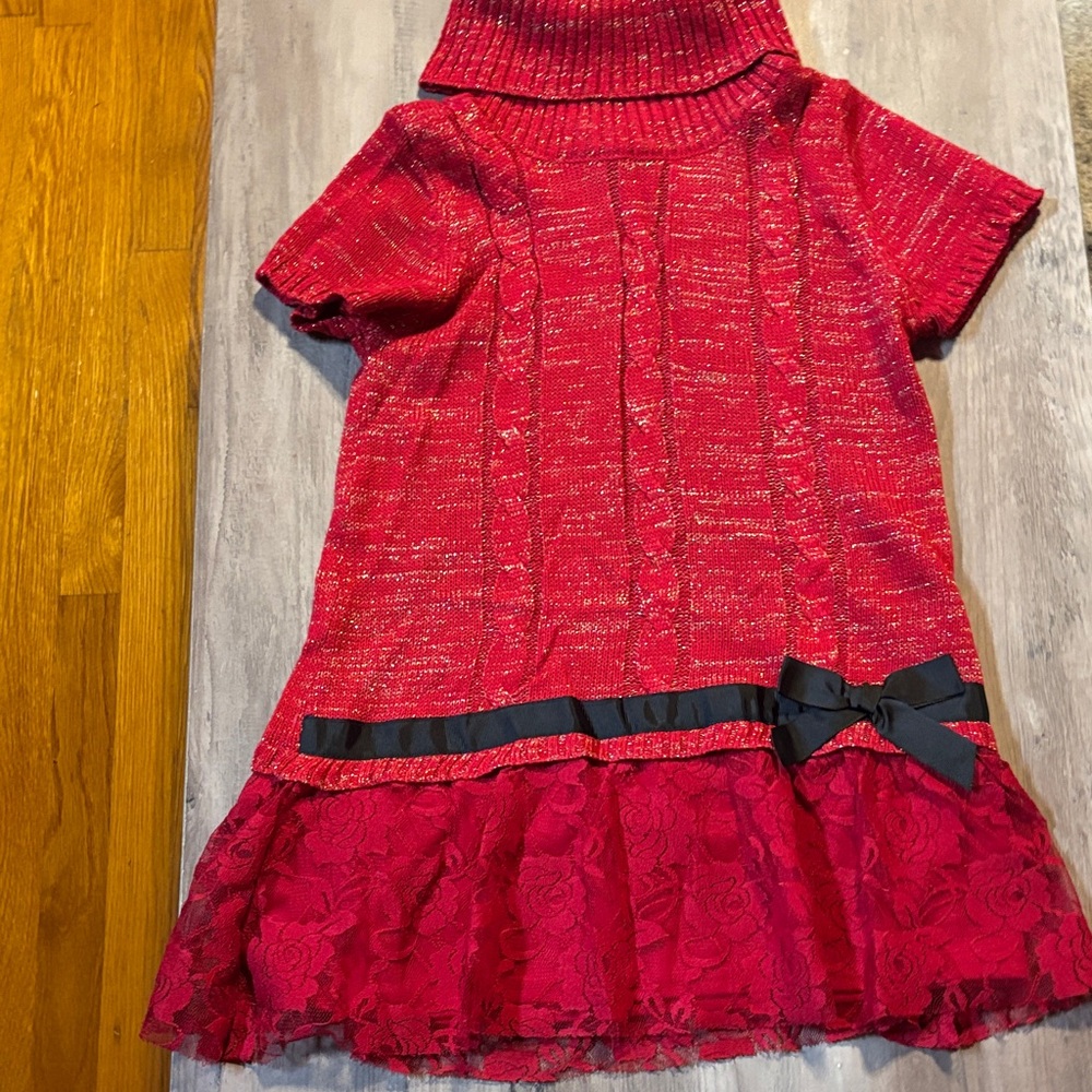 Faded Glory Red Knit Dress with Lace and Bow
